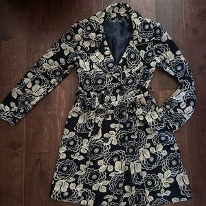 Navy Blue Floral Peacoat